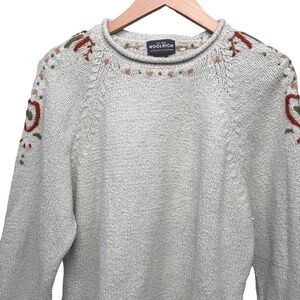 Woolrich Embroidered Cream Cotton Sweater XL HK Fair Isle Cottagecore Boho